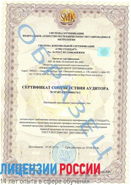 Образец сертификата соответствия аудитора №ST.RU.EXP.00006174-3 Удомля Сертификат ISO 22000